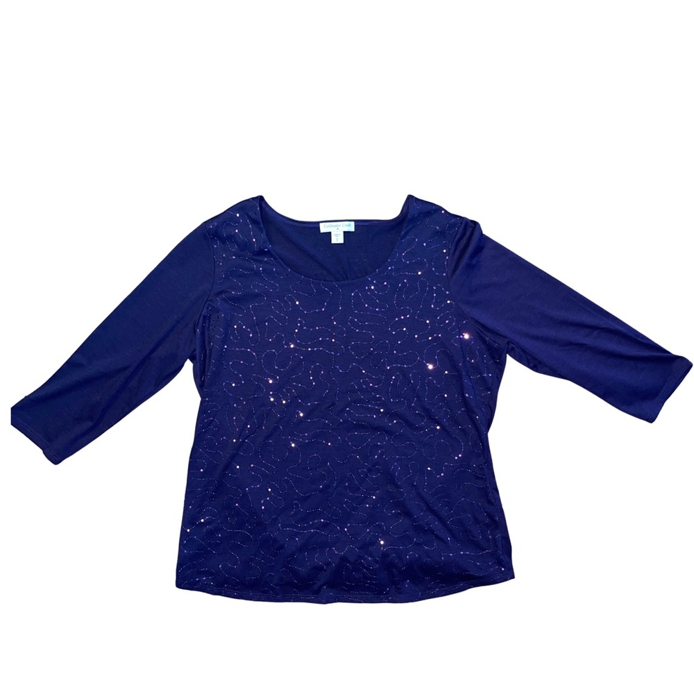 Coldwater Creek Purple Sequin 3/4 Sleeve Top XL